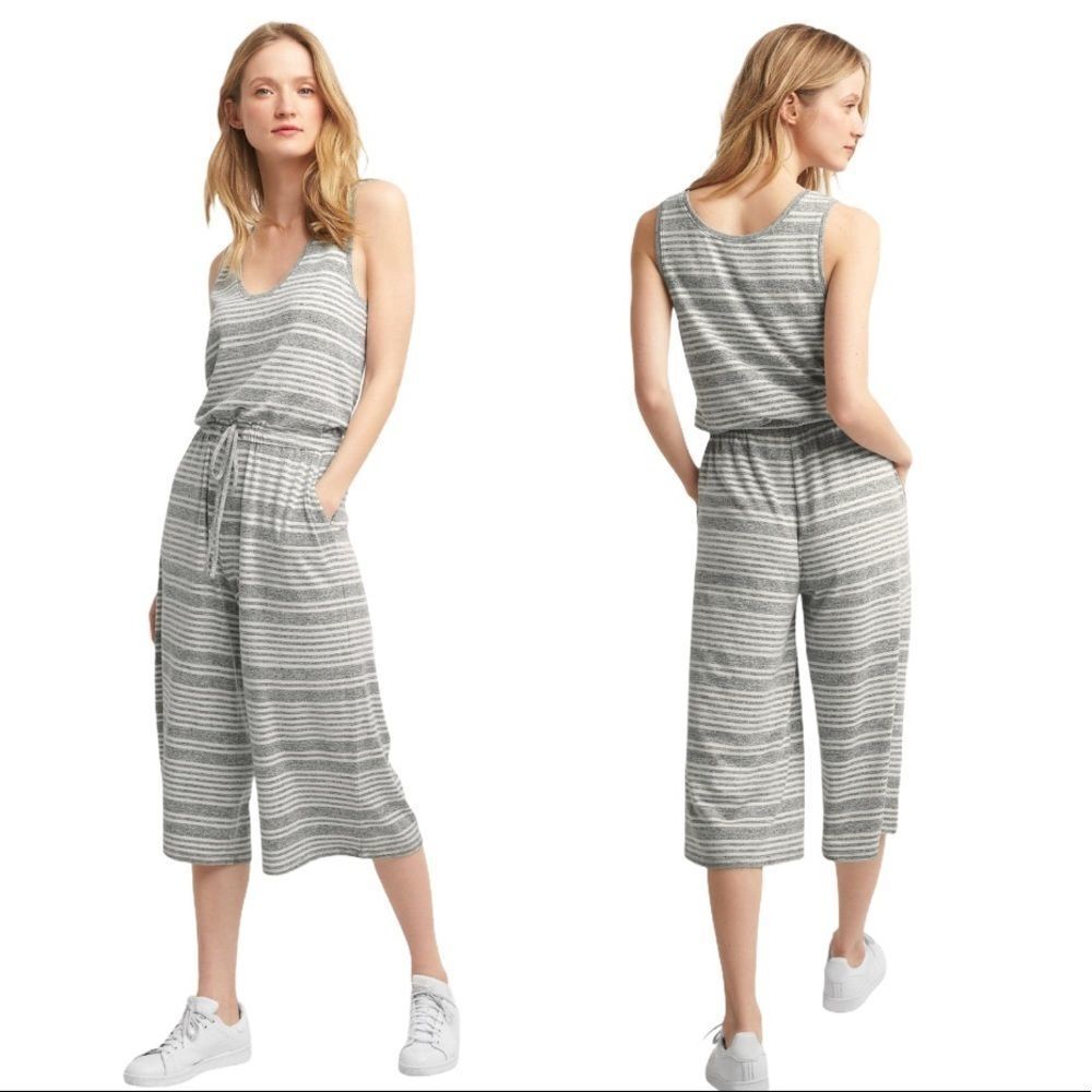 Gap Softspun Knit Stripe Wide-leg Jumpsuit size Medium